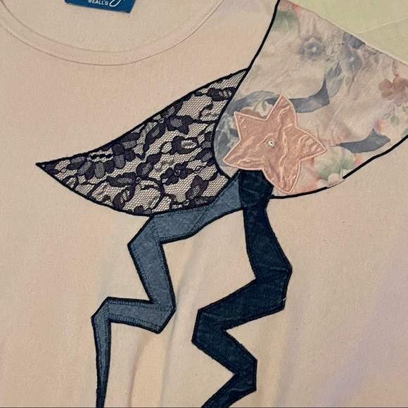 80s 90s Y2K Pink shirt with dolman sleeves & patchwork appliqué True Vintage - Picture 8 of 10